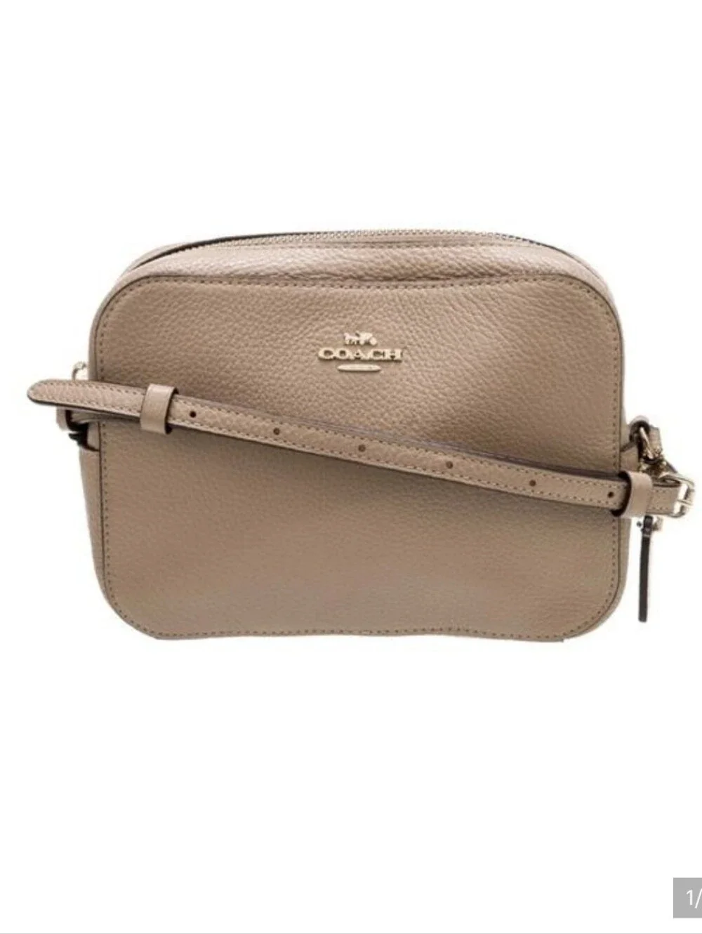 Coach Pebbled Leather Crossbody Jamie Camera Bag Taupe Beige Purse Compact